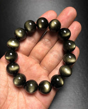 Load image into Gallery viewer, Top Grade Golden Sheen Obsidian Bracelet/12mm Beads/Double-sided Cat-Eye Effect/Manifestation Power-Up
