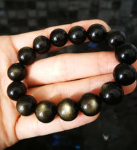 Load image into Gallery viewer, Top Grade Golden Sheen Obsidian Bracelet/12mm Beads/Double-sided Cat-Eye Effect/Manifestation Power-Up