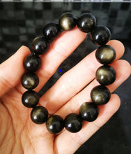 Load image into Gallery viewer, Top Grade Golden Sheen Obsidian Bracelet/12mm Beads/Double-sided Cat-Eye Effect/Manifestation Power-Up