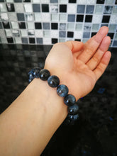 Load image into Gallery viewer, Very Rare Aquamarine Bracelet/Demon's Eye/Metallic Luster Effect/12mm Beads/Owner's Private Collection/Birth Stone of March