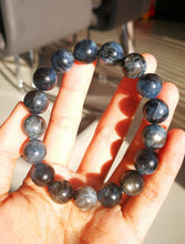 Load image into Gallery viewer, Very Rare Aquamarine Bracelet/Demon's Eye/Metallic Luster Effect/12mm Beads/Owner's Private Collection/Birth Stone of March
