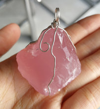 Load image into Gallery viewer, Rose Quartz Pendant/Silver wired/Healing/Hearts/Emotions/Worthiness/Love and light/Peace
