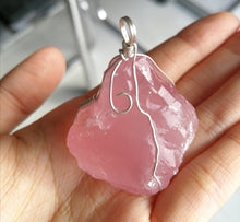 Load image into Gallery viewer, Rose Quartz Pendant/Silver wired/Healing/Hearts/Emotions/Worthiness/Love and light/Peace

