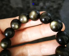 Load image into Gallery viewer, Top Grade Golden Sheen Obsidian Bracelet/12mm Beads/Double-sided Cat-Eye Effect/Manifestation Power-Up
