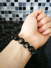 Load image into Gallery viewer, Top Grade Golden Sheen Obsidian Bracelet/12mm Beads/Double-sided Cat-Eye Effect/Manifestation Power-Up
