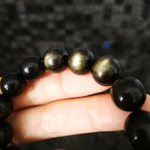 Load image into Gallery viewer, Top Grade Golden Sheen Obsidian Bracelet/12mm Beads/Double-sided Cat-Eye Effect/Manifestation Power-Up
